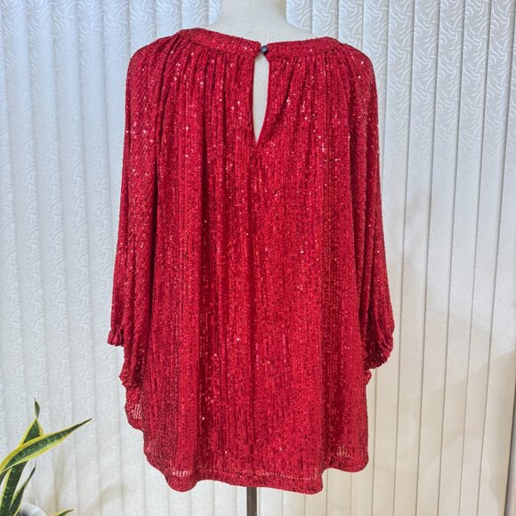 Vince Camuto Red Sequins Keyhole Neck Blouse. NWT - Picture 3 of 5